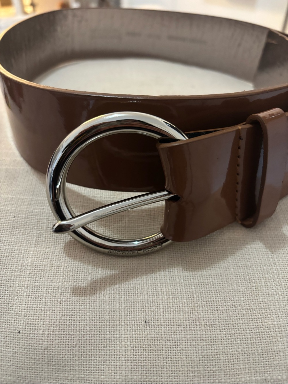 Michael Kors Patent Brown Leather Round-Buckle Women’s Belt